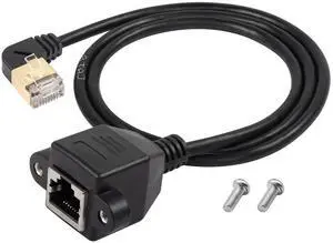 90 Degree Left Angle Cat8 LAN Cable, RJ45 Male to Female Shielded Ethernet Network Connector Screw Panel Mount Extension Cable for Router Modem TV PC Computer Laptop 0.5M(M/F Left)