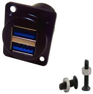 USB 3.0 D Panel Mount Socket Dual 2X USB Port Solderless Series D-Type Connector Female to Female Coupler Pass Through Adapter with Screws