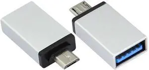 2-Pack OTG Micro to USB Adapter, Aluminum Alloy, Silver
