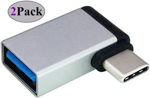 Right Angle USB C to USB 3.0 Adapter 90 Degree Type C Male to USB A 3.0 Female Converter,On The Go(OTG) for Smartphone,Laptops,Mouse Keyboards,More USB and Type-C Devices (2 Pack-Silver M/F)
