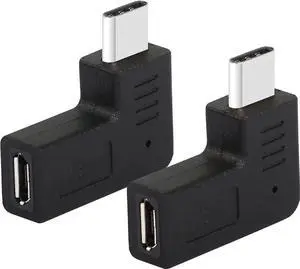 Right Angle USB C to Micro USB Adapter, 90 Degree Type C Male to Micro 5pin USB Female Charging and Data Transfer Connector Converter Adapter - 2 Pcs/Black