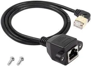 90 Degree Right Angle Cat8 LAN Cable, RJ45 Male to Female Shielded Ethernet Network Connector Screw Panel Mount Extension Cable for Router Modem TV PC Computer Laptop 0.5M(M/F Right)