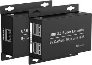 USB Extender Over Ethernet 200ft USB2.0 HUB RJ45 Cat5e 6 up to 480Mbps with Power Adapter 2 Cameras Work in Sync Support Windows MacOS Android Linux