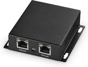 PoE Extender Passthrough Switch, 1 PoE in 2 PoE Out, IEEE802.3af/at PoE Powered, 10/100Mbps Ethernet, Metal Small Wall Mount PoE Extender/Injector/Network Extender