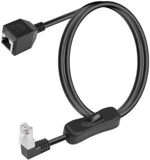 90 Degree Cat6 Ethernet Cable with 304 On/Off Switch, 1M (3.3FT), Black, High Speed RJ45 Male to Female Internet Network Extension Cord, Compatible with PC, Laptop, Router, Switch