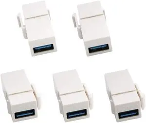 USB 3.0 A Keystone Adapter Female to Female USB 3.0 A Keystone Jack Insert Socket Coupler Adapter for Wall Plate Outlet Panel (White/5 Pack)