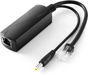 Active PoE Splitter 12V 1A Output with IEEE 802.3af Standard Compliant 10,100Mbps Power Over Ethernet Splitter Adapter for Security IP Camera CCTV Surveillance Device 5.5x2.1mm (PS5712P Black)