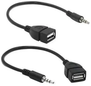 2-Pack AUX to USB Adapter, 3.5mm Male Audio Jack to USB 2.0 Female Converter for Car Gold-Plated Anti-Interference Cable for Playing Music from U Disk