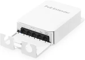 Outdoor PoE Passthrough Switch, 1 PoE in 4 PoE Out Extender, IEEE802.3af/at/bt PoE Powered 90W, 100Mbps Ethernet, Wall Mount Waterproof Plug and Play