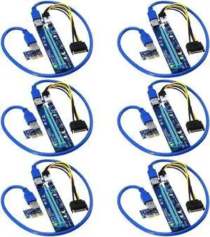 PCI-E Riser for Bitcoin Litecoin ETH Coin Mining 6 PIN Powered PCIE Extension Cable GPU Riser Ethereum Mining ETH GPU Extension Cable PCIEX1 to PCIE X16 VER006C GPU Riser(Blue 6-PCS)