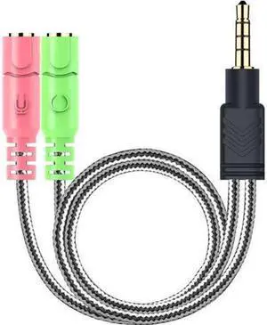 Headphone Mic Splitter, 3.5mm Headset Adapter (Microphone + Audio) 2 TRS Female to TRRS Male CTIA Stereo Jack Y Cable Compatible for Dual-Plug Gaming Headset to PS4, Phone, Laptop, PC,0.6 Feet
