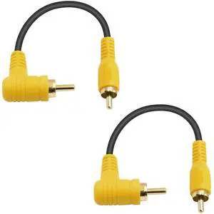 Short RCA Extension Cable 6in/15cm, 90 Degree RCA Subwoofer Cable, RCA Male to Male Audio Cable Supports Shielded Digital Analogue, for HDTV, DVD, Amplifiers 2 Pack