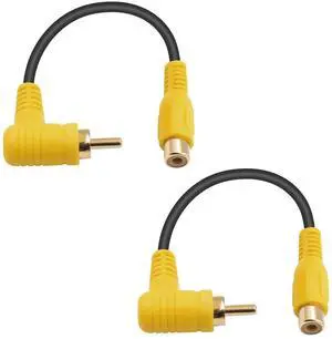 Short RCA Extension Cable 6in/15cm, 90 Degree RCA Subwoofer Cable, RCA Male to Female Audio Cable Supports Shielded Digital Analogue, for HDTV, DVD, Amplifiers 2 Pack