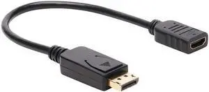 DisplayPort to HDMI Video Adapter Video Converter, HDCP, Black (M/F), 1 ft.