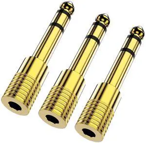 Gold Plated 1/4 to 3.5mm Adapter, 6.35mm (1/4 inch) Male to 3.5mm (1/8 inch) Female Stereo Audio Adapter for Aux Cable, Guitar Amplifier, Headphone - 3 Pack