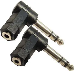 1/4 Inch TRS to 3.5mm Right Angle Adapter 90 Degree 6.35mm 3 Pole Male to 3.5mm Female Stereo AUX Headphone Audio Right Angle Converter Connector 2 Pcs