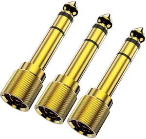 Gold Plated 1/4 to 3.5mm Adapter, 6.35mm (1/4 inch) Male to 3.5mm (1/8 inch) Female Stereo Audio Adapter for Aux Cable, Guitar Amplifier, Headphone - 3pack Screw-On