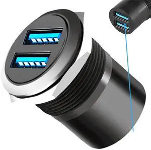 Dual USB 3.0 Threaded Fixing Mount Adapter Round Connector 2 Female to 2 Female Converter 2 Ports USB 3.0 Mounting Socket 5Gbps 5V 2A for High-Speed Data Transfer Charging