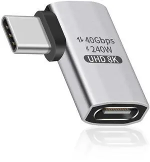 240W Right Angle USB-C Adapter, 40Gbps USB C 90 Degree Adapter Male to Female with 8K@60Hz Video Compatible for Thunderbolt 3/4, Switch, MacBookPro/Air, ipad and More Type C Devices (1 Pack)