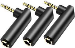 3.5mm Angle Male to Female Audio Adapter,90 Degree Right Angle Gold-Plated TRS Stereo Jack Plug Aux Connector, Compatible with Headsets, Tablets, MP3 Players, Game Controllers, Speakers - 3pack