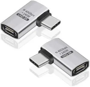240W Right Angle USB C Adapter, 40Gbps USB C 90 Degree Adapter Male to Female with 8K 60Hz Video ompatible for Thunderbolt 3/4, Switch, MacBookPro/Air, ipad and More Type C Devices (2 Pack)