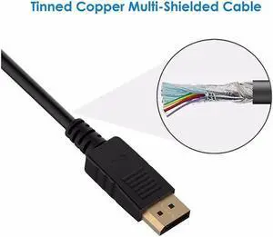 DisplayPort to DVI Adapter, Dp Display Port to DVI Converter Male to Male Gold-Plated Cord 6 Feet Black Cable for HP and Other Brand