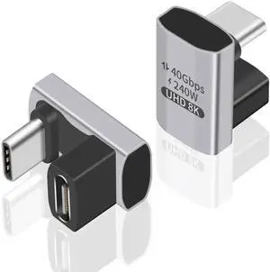 USB C 180 Degree Adapter 240W PD, 8K@60Hz, 40Gbps,180 Degree USB C Female to Male Adapter Connector for Thunderbolt 4, Thunderbolt 3, Switch, Laptop, Tablet, Phone and More 2 Pack