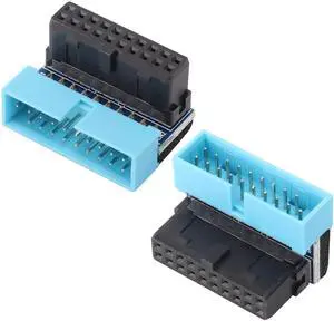 2 Pack Down Right Angle USB 3.0 19-pin Connector 90 Degree 19Pin/20Pin 3.0 USB Female to Male Extension Power Adapter Board for Desktop Motherboard Internal Header Adapter(Down/Blue-20Pin)