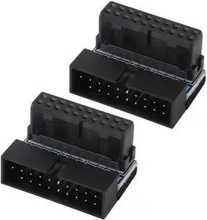 2 Pack Down Right Angle USB 3.0 19-pin Connector 90 Degree 19Pin/20Pin 3.0 USB Female to Male Extension Power Adapter Board for Desktop Motherboard Internal Header Adapter(Down/Black-20Pin)