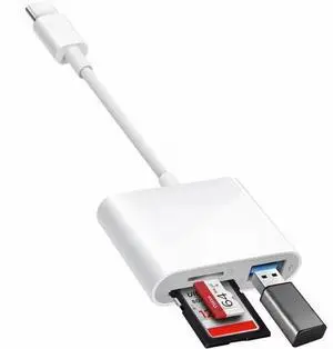 USB C to SD Card Reader, SD Card Adapter with SD MicroSD USB 3 Ports, USBC Memory Card Reader for 15 Pro Max, Pro/Air/Mini, Mac, MacBook Pro/Air, and More USB-C/Type C Devices