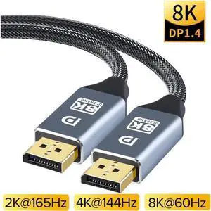 DisplayPort Cable 1.4 8K DP Cable (8K@60Hz, 4K@120Hz/144Hz,2K @144Hz/165Hz) HBR3 Support 32.4Gbps DCP 3D Slim and Flexible DP to DP Cable for Laptop PC TV Gaming Monitor (3.3ft/1m)
