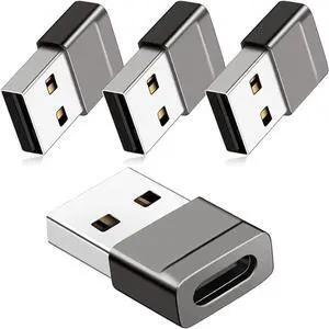 USB C Female to USB Male Adapter (4 Pack), Ultra Compact Converter Compatible with iPhone 16 15 Apple Watch AirPods CarPlay and More, Gray Aluminium Alloy