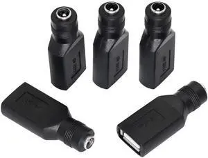 USB 2.0 A Female to DC 5.5x2.1mm Power Adapter, Nickel-Plated Connector, Corrosion-Resistant, 5 PCS Interchangeable Plugs