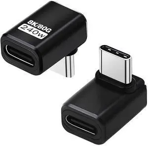 USB C 90 Degree Adapter [240W 80Gbps 8K@60Hz], 90 Degree USB C Adapter Compatible with Thunderbolt 5 Cable, Type-C Extender for Steam Deck, MacBook, Smart Tablet & Phone 2 Pack