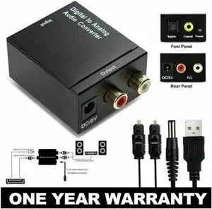 3.5mm Digital to Analog Audio Converter Adapter W/ Fiber Cable RCA Out optical