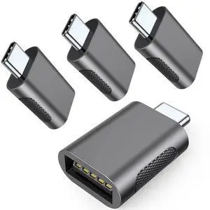 10Gbps USB C to USB 3.1 Adapter (4 Pack), Thunderbolt 4/3 to USB OTG Converter for iPhone 15, MacBook, iPad, iMac and More Type C Devices - Space Grey