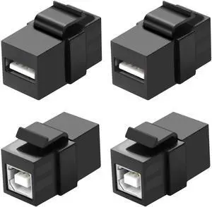 USB B to USB A Panel Mount Adapter Keystone Insert Solderless Socket Connector USB2.0 Type B Female to Type A Female Keystone Coupler Wall Outlet Jack Adapter for PC Printer Scanner - 4PCS