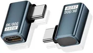 2-Pack USB C Right Angle Adapter [80Gbps/240W PD/8K@60Hz] Right Angle 90 Degree USB C Adapter Support Type C Fast Charging Thunderbolt 5/4 for iPhone 15, Steam Deck, Switch