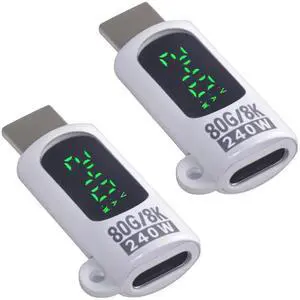 USB Type C Extension Adapter 80Gbps, 240W USB C Extender Adapter Digital Display, 8K@60Hz Video Thunderbolt 5 Connector for Headphone,Game Controller, iPhone, Docking,OTG, White 2pcs