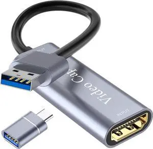 Video Capture Card, Video Recording Card Wonderful 4K HDMI to 1080P USB C for Gaming Streaming TV Recorder, for Windows Mac OS System with USB C Adapter to Adjust PS4, Switch, Xbox