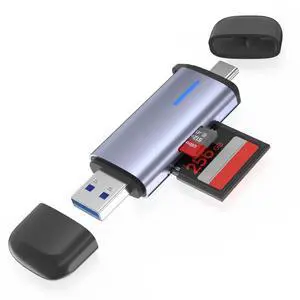 USB 3.0 SD Card Reader, 5Gbps 2-in-1 Type-C & USB-A Dual Slot Memory Card Reader for SD/Micro SD/SDHC/SDXC/MMC/UHS-I, Compatible with iPhone 16/15, MacBook, iPad, Android, PC, Laptop, Camera