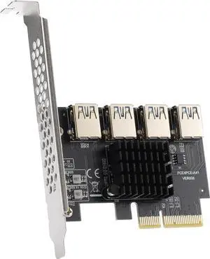 PCI Express Multiplier Riser Card,PCI-E 4X to External 4 PCI-E USB 3.0 Converter Adapter Card 4 Ports for Bitcoin ETH Mining Miner Device(One Side Interface)