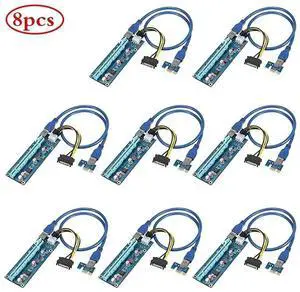PCIe Riser 8 Pack GPU Riser Adapter Card PCI Express 1X to 16X Extender Mining Graphics Card USB 30 Extension 6pin MOLEX to SATA Power Cable for Ethereum Bitcoin Litecoin Device