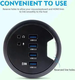 WDX Desk-Fit (Diameter 3.14" or 80MM) 4 Port USB 3.0 Hub with 3.5mm Audio Mic Phone Jack/BC 1.2 USB Charger, 5V/2A Power Adapter for iPhone/Smart Phones(usb3.0 4 Port)