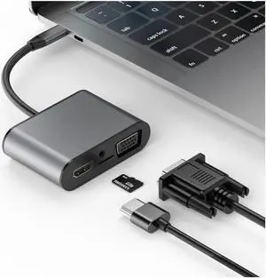 8 in 1 USB-C / Type-C to 3 USB 3.0 + USB-C / Type-C + HDMI + VGA Interfaces HUB Adapter with Micro SD Card Slot & 3.5mm AUX