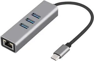 USB-c hub, Type C to Gigabit Ethernet and 3 USB 3.0 adapters, Aluminum Portable hub, RJ45 Gigabit Ethernet Network Adapter, Converter, hub, for 10 / 100 / 1000 Mbps Ethernet
