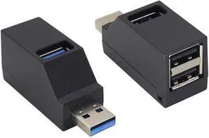 3-Port USB- A 3.0 Hub USB 3.0 A Male to 1 USB-3.0-A and 2 USB2.0 A Female Ports Splitter Adapter for Laptop, Car, Keyboard, Mobile Hard Disk, U Disk, Camera, Mouse, etc(2 Pack/Black)