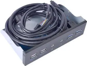 5.25 Inch Front Panel USB Hub with 2-Port USB 3.0 & 2-Port USB 2.0 & HD Audio Output Port & Microphone Input Port for Desktop [ 20 Pin Connector & 2ft Adapter Cable]