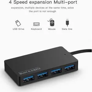 4-Port USB 3.0 Hub Portable Data,Micro USB Power Compatible for MacBook Mac Pro Mini iMac Surface Pro XPS IdeaPad MateBook X Pro Notebook PC USB Flash Drives Mobile HDD