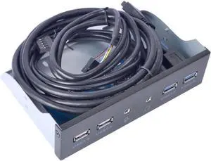 5.25 Inch Front Panel USB Hub with 2-Port USB 3.0 & 2-Port USB 2.0 & HD Audio Output Port & Microphone Input Port for Desktop [ 20 Pin Connector & 2ft Adapter Cable]